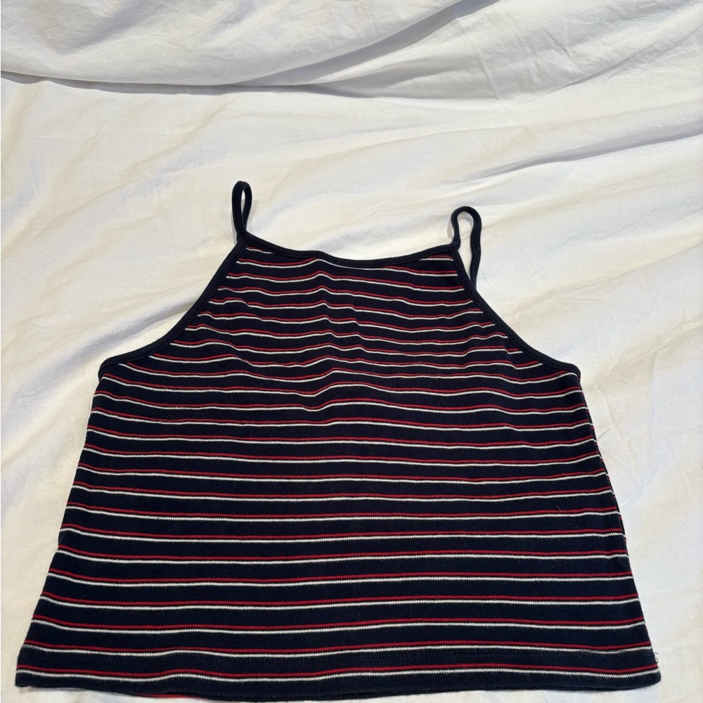 Brandy Melville Navy and Red Striped Crop Top
